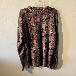 VTG TSR USA Sweater Men's Medium Geometric 90s Grandpa Cosby Coogi Style
